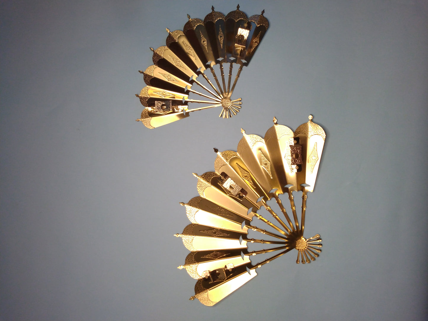 Vintage pair of gold tone fan wall decor