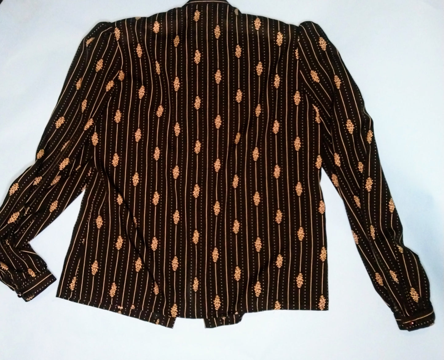 1970s black long sleeve blouse with tie neck