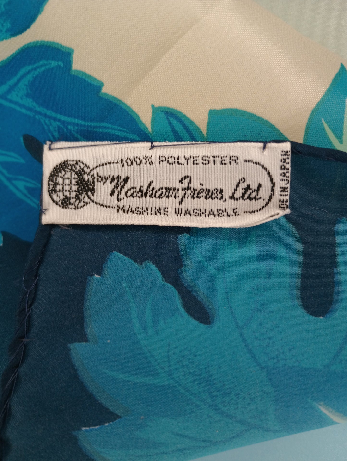 Vintage blue and white scarf with leaf pattern