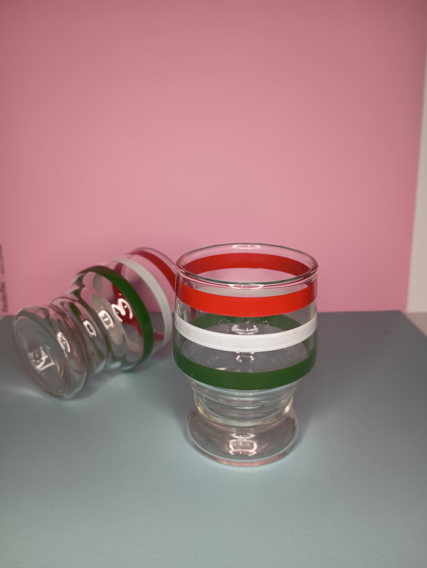 Pair of vintage striped juice glasses
