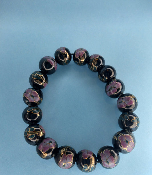 Vintage ceramic bead bracelet with gold detail