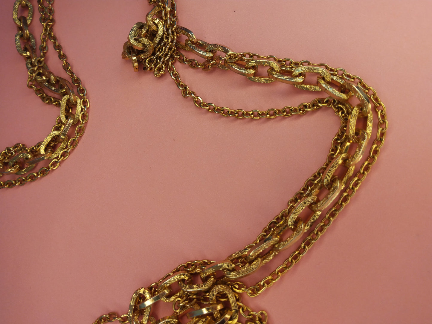 Vintage long 3 strand gold tone necklace