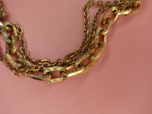 Vintage long 3 strand gold tone necklace