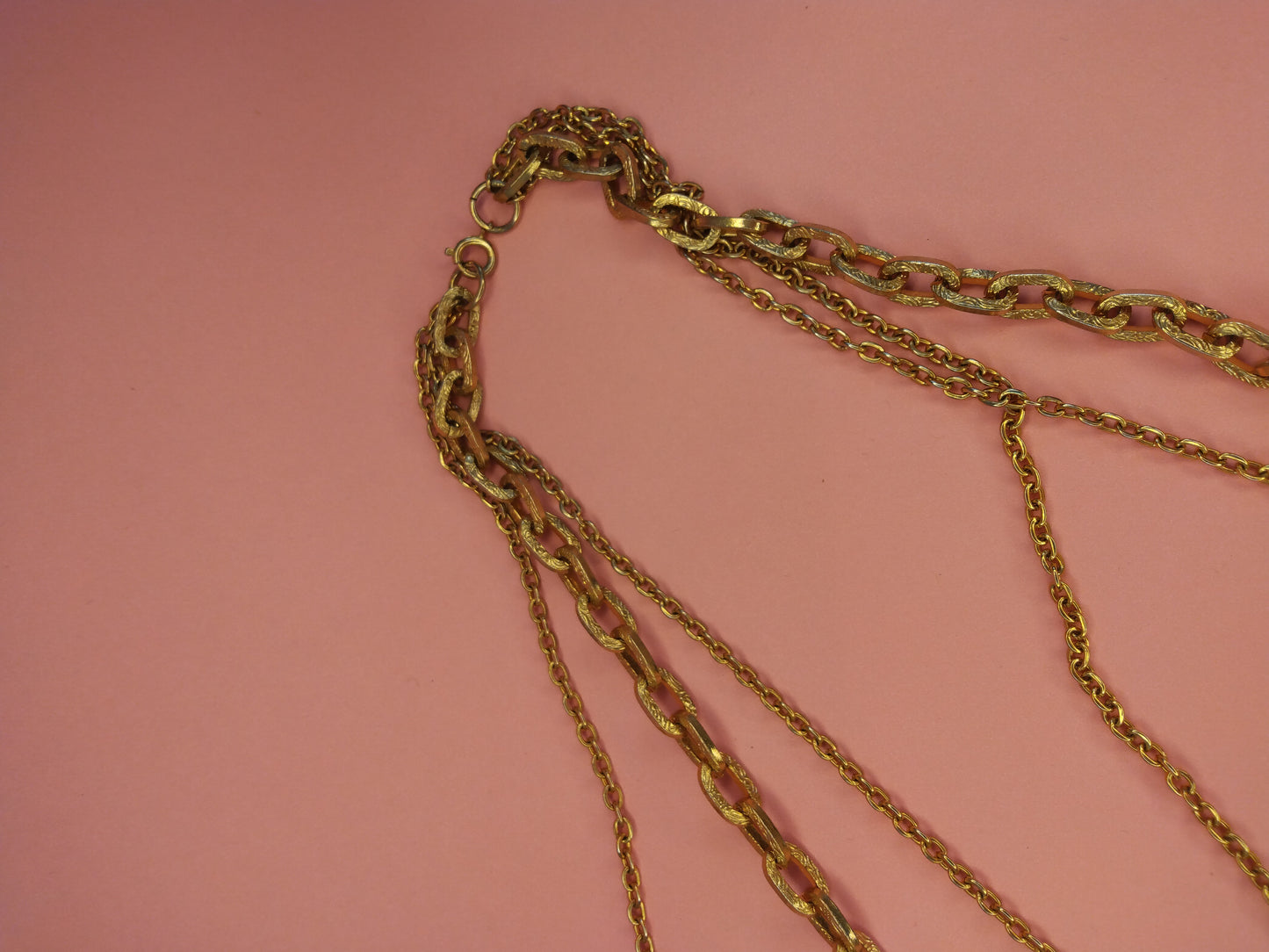 Vintage long 3 strand gold tone necklace