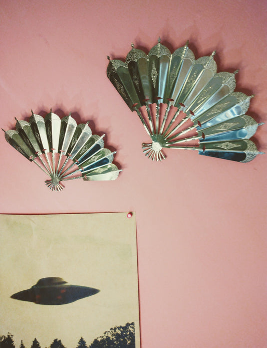 Vintage pair of gold tone fan wall decor