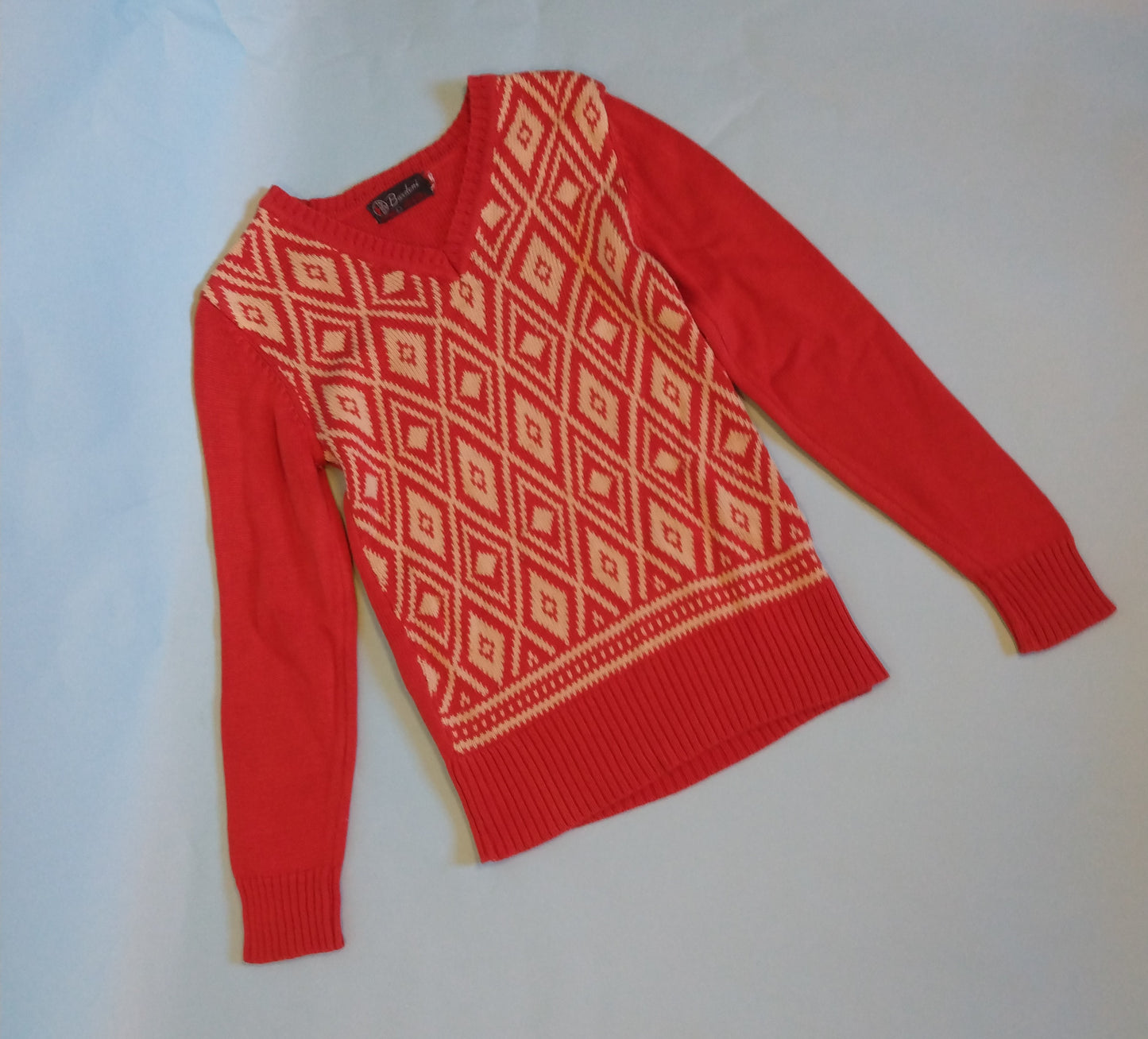 1960s Orange diamond pattern acrylic sweater