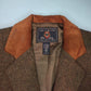 Vintage brown tweed blazer suede collar and pocket details.