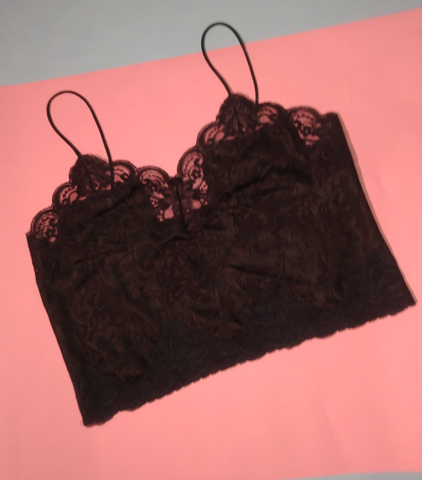 Black vintage black camisole with floral pattern and lace detail *FREE SHIPPING