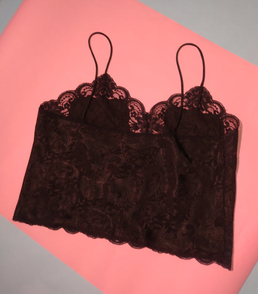 Black vintage black camisole with floral pattern and lace detail *FREE SHIPPING