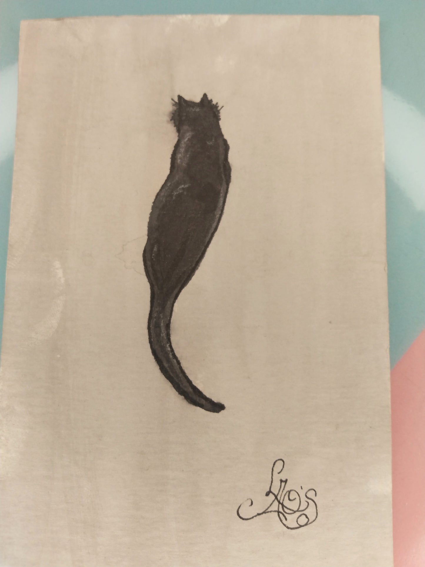 Vintage black cat ink drawing *FREE SHIPPING