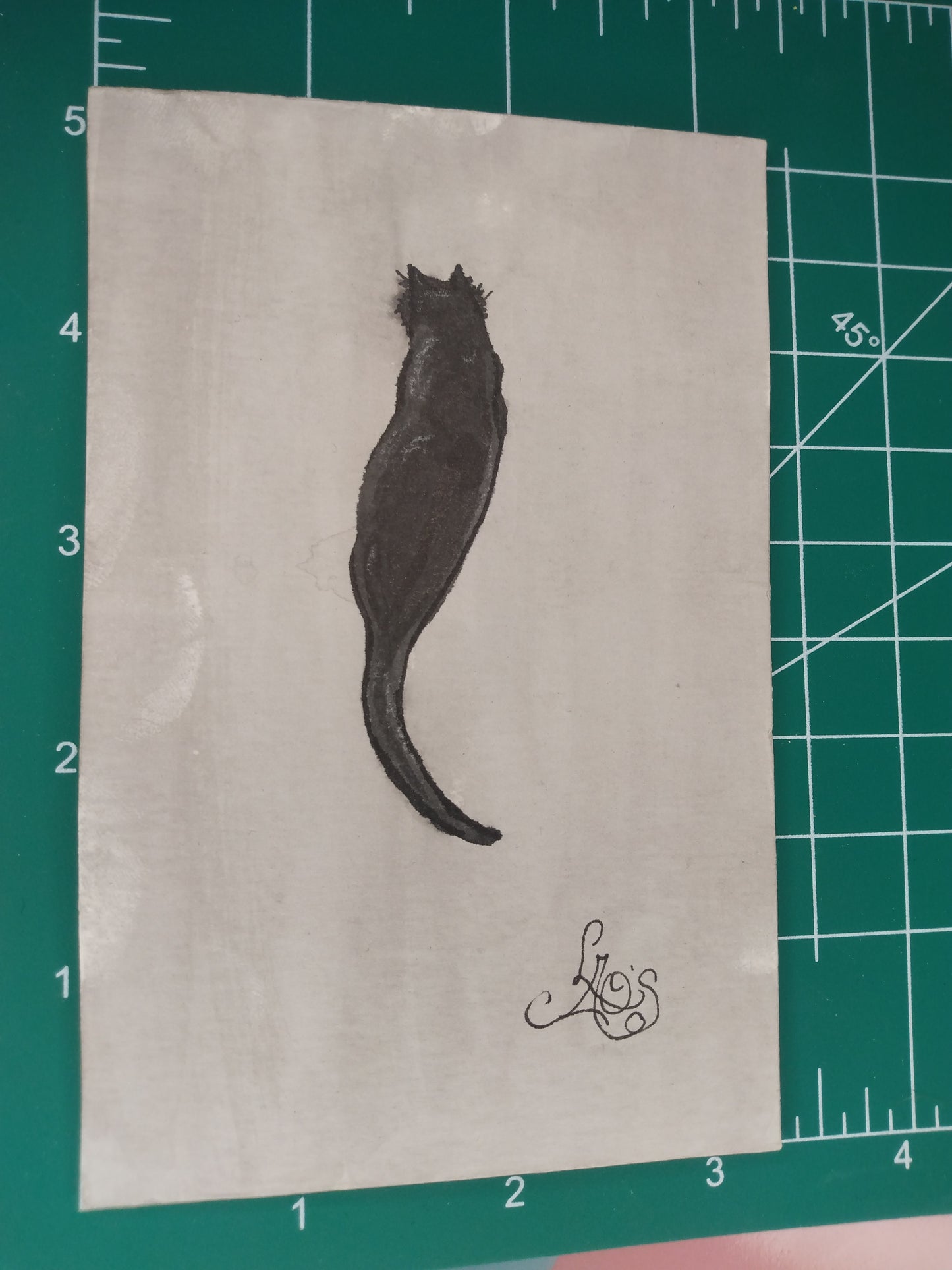 Vintage black cat ink drawing *FREE SHIPPING