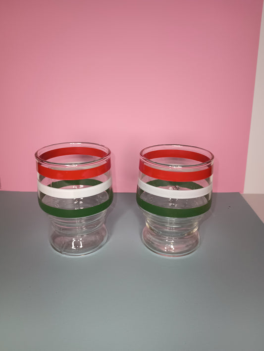 Pair of vintage striped juice glasses