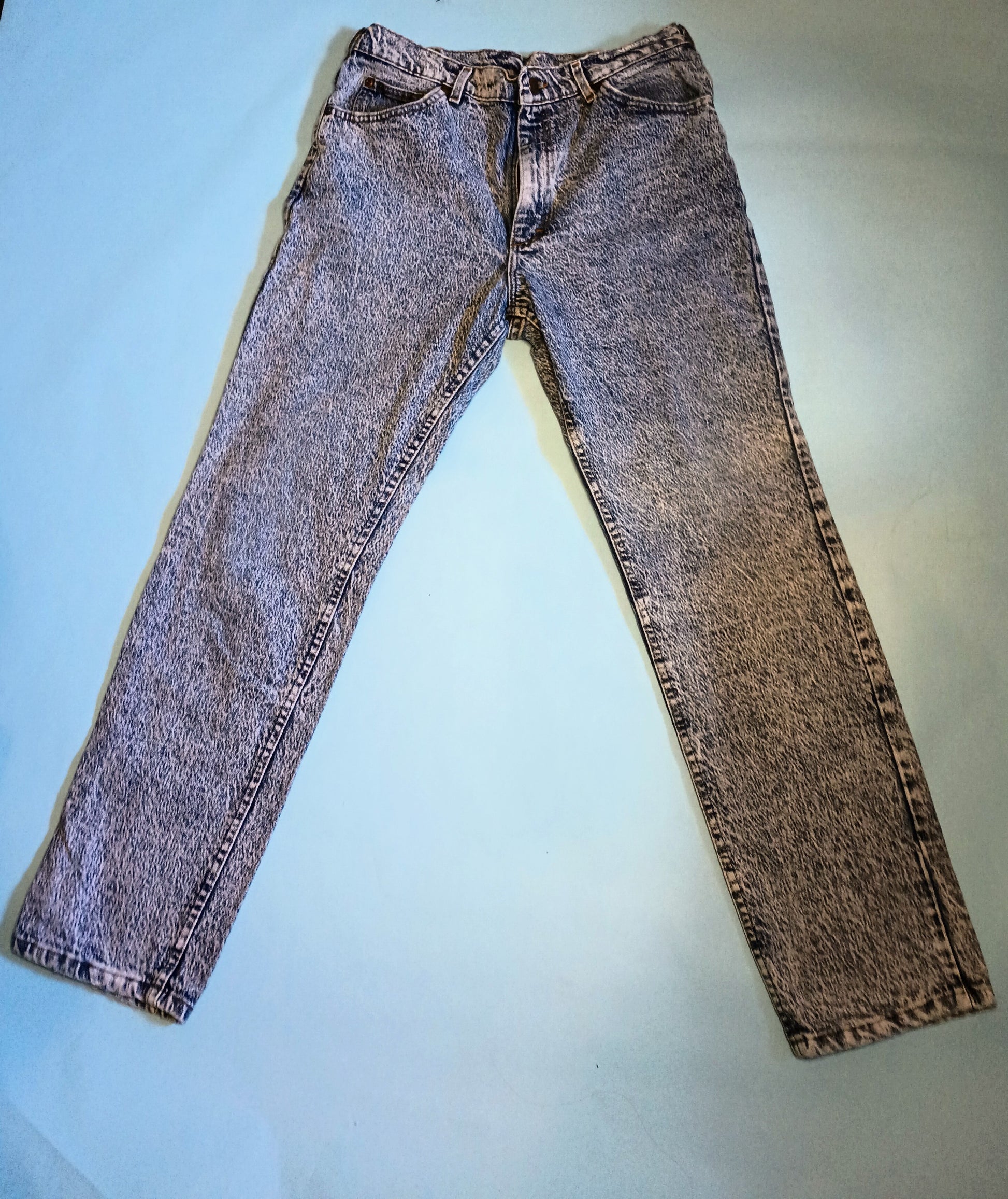 80s Retro Pants: 80s -Zena USA- Womens acid wash blue cotton denim