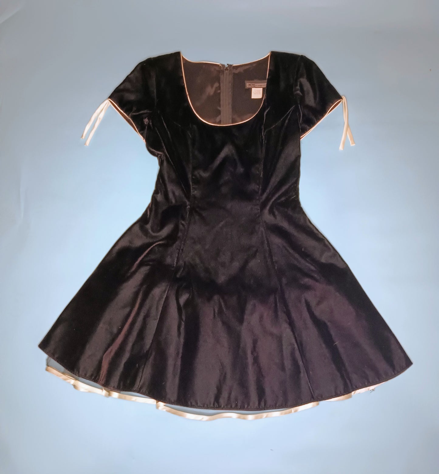 Vintage 1980s black velvet babydoll dress with ivory satin trim