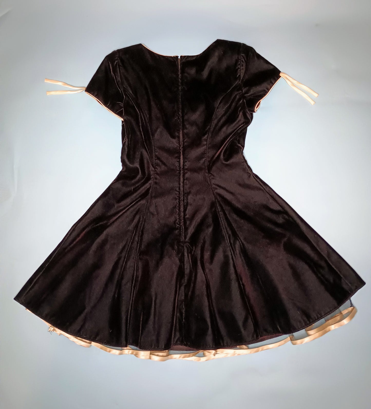 Vintage 1980s black velvet babydoll dress with ivory satin trim