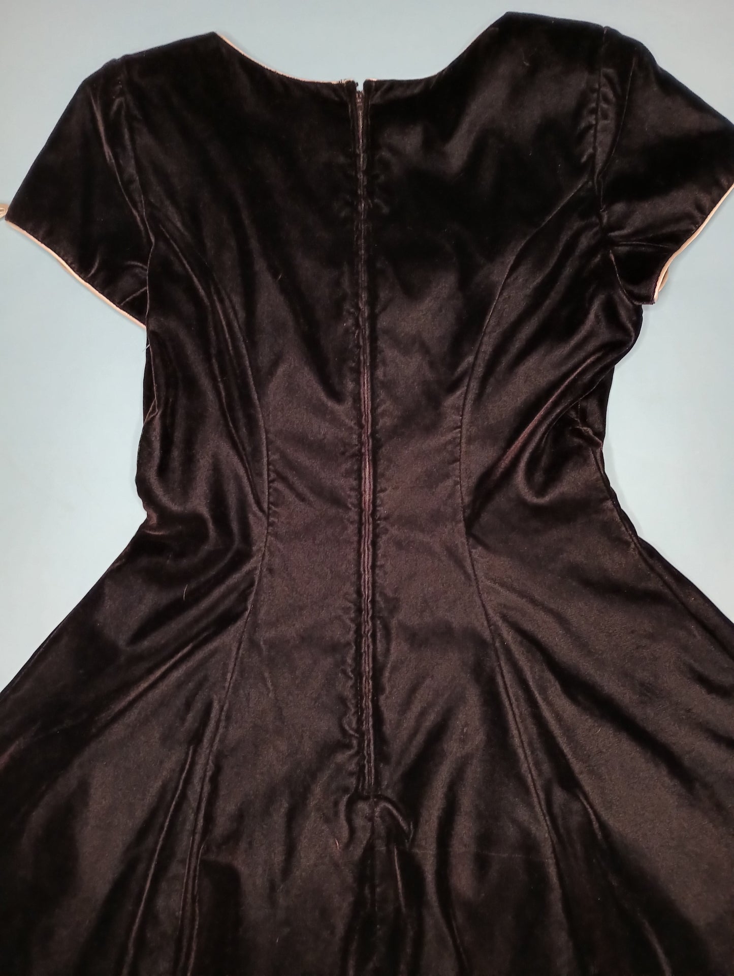 Vintage 1980s black velvet babydoll dress with ivory satin trim