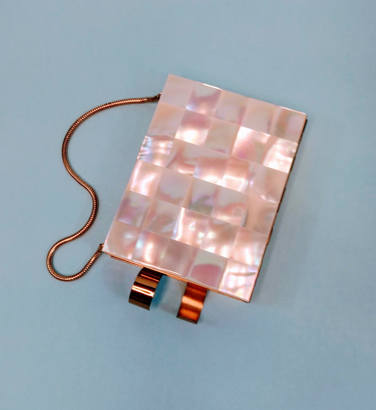 1950s mother of pearl and brass compact purse *FREE SHIPPING
