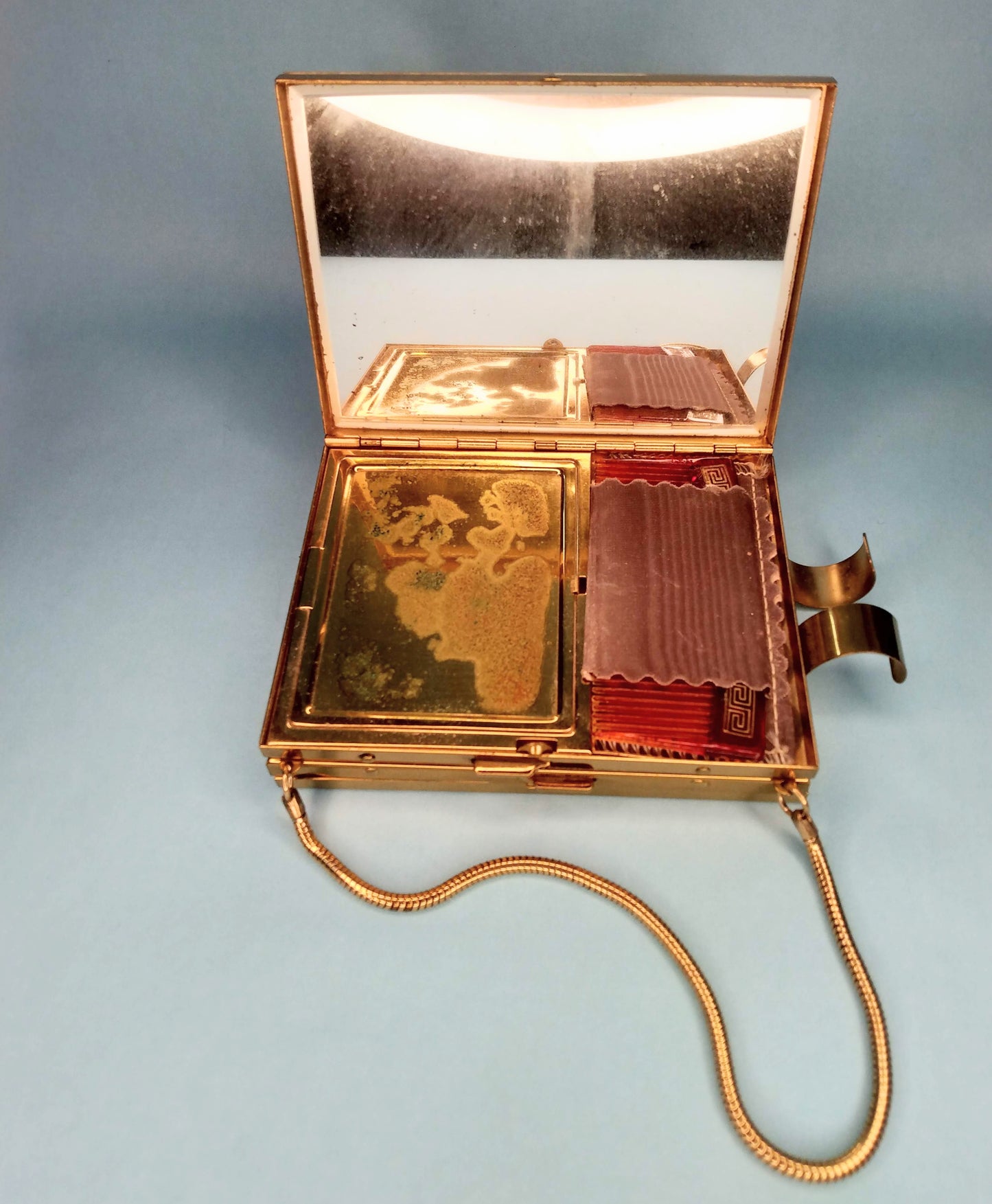 1950s mother of pearl and brass compact purse *FREE SHIPPING