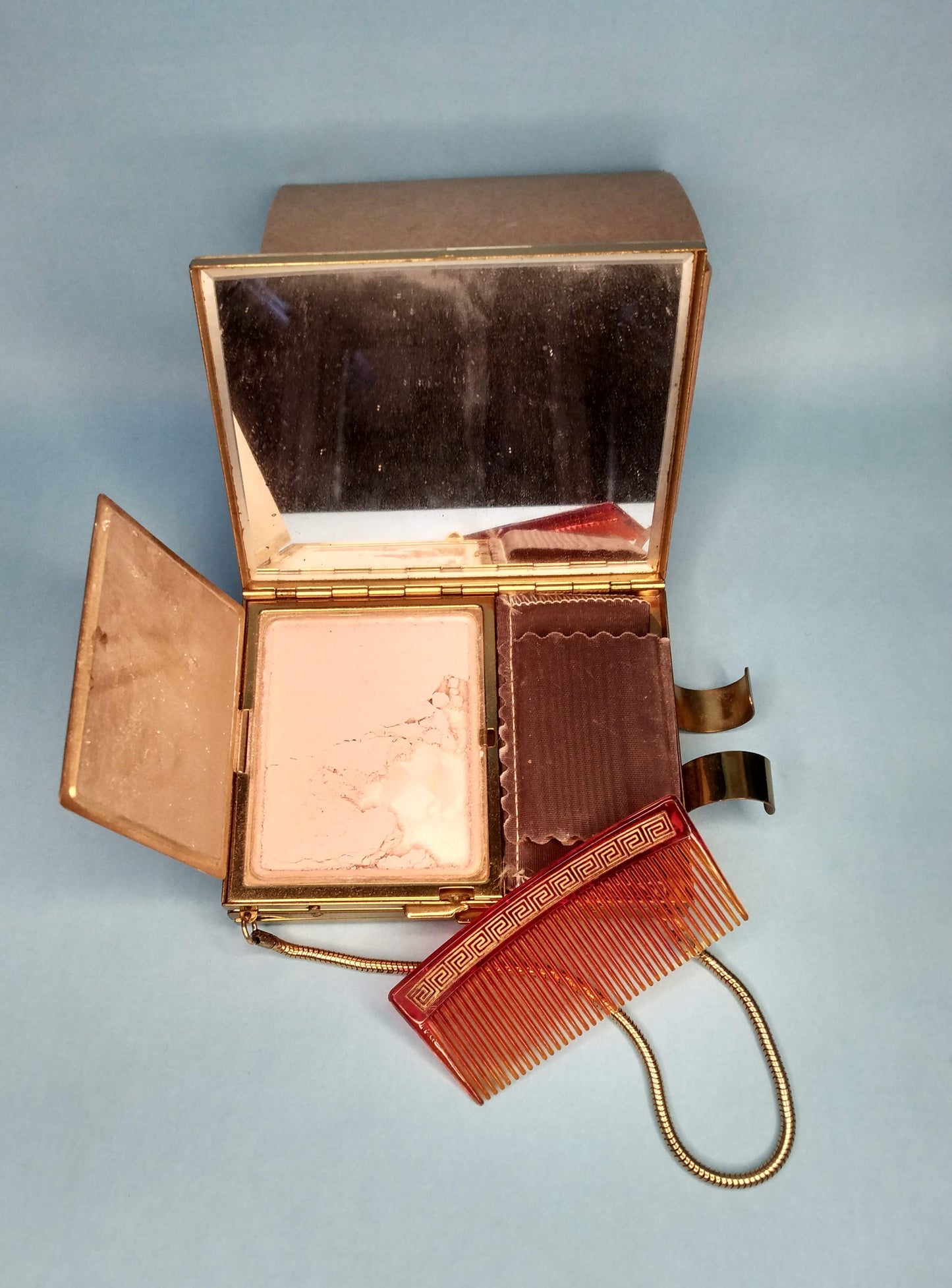 1950s mother of pearl and brass compact purse *FREE SHIPPING