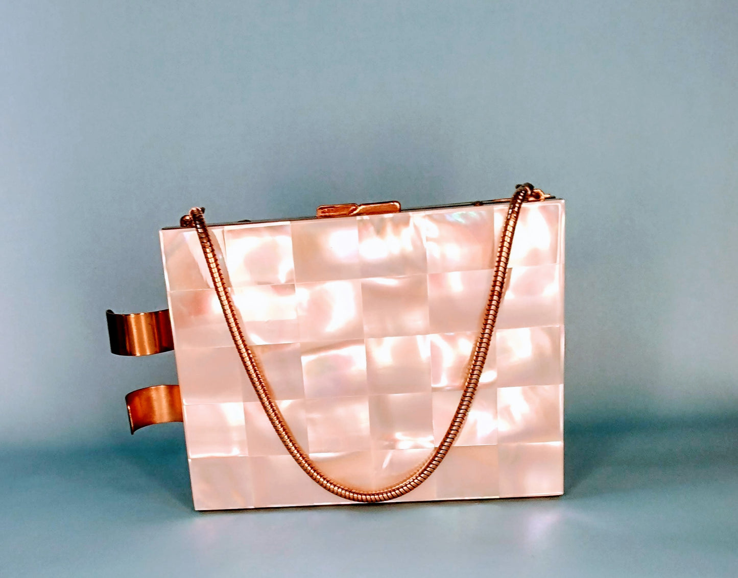 1950s mother of pearl and brass compact purse *FREE SHIPPING